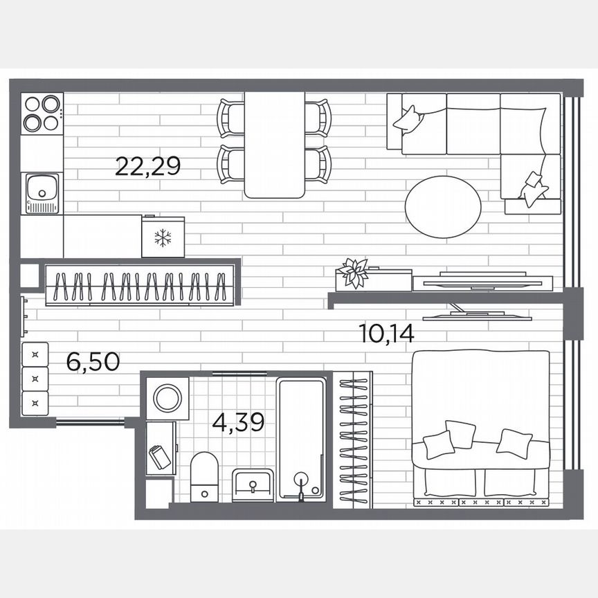 1-к. квартира, 43,3 м², 1/5 эт.