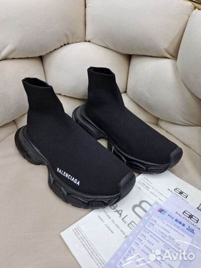 Кроссовки Balenciaga черные женские носок чулок