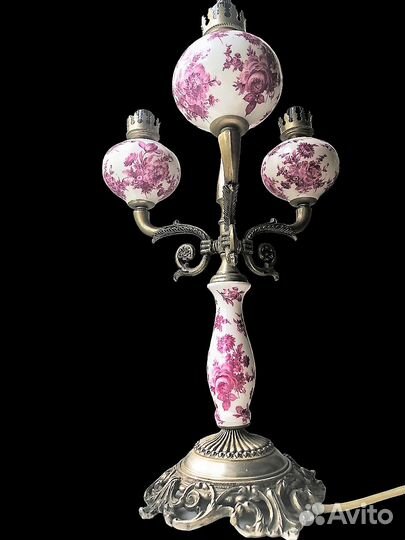 Большая настольная лампа из фарфора. Антиквариат