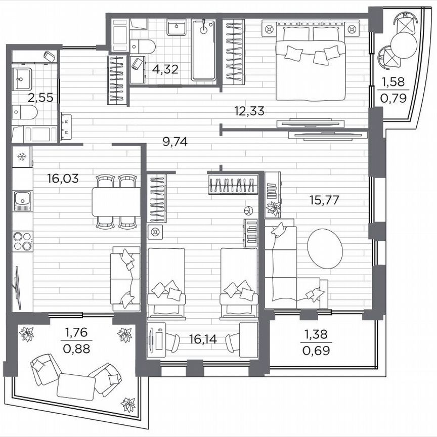 3-к. квартира, 79,7 м², 4/13 эт.