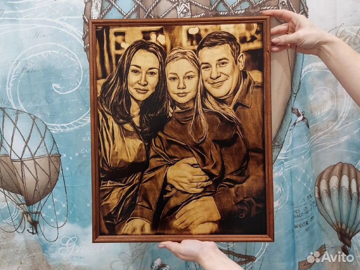 Портрет по фото на дереве огнём