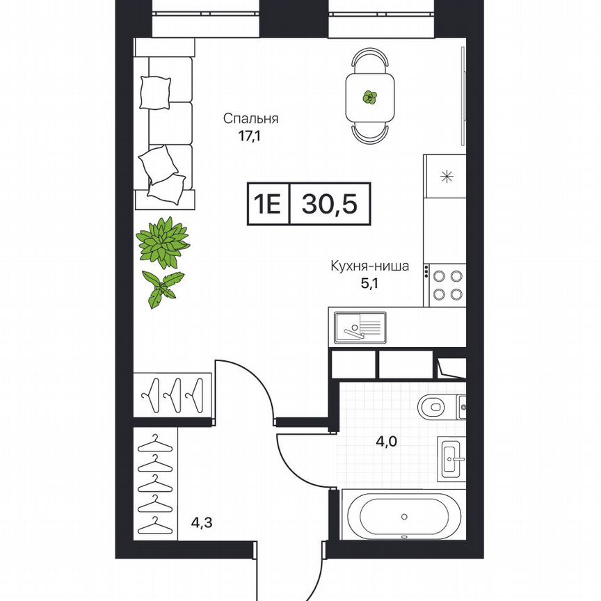 1-к. квартира, 30,5 м², 2/17 эт.