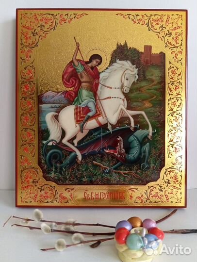 Рукописная икона Святого Георгия Победоносца