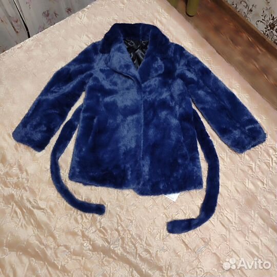 Шуба норковая из эко меха р.46, темно-синяя