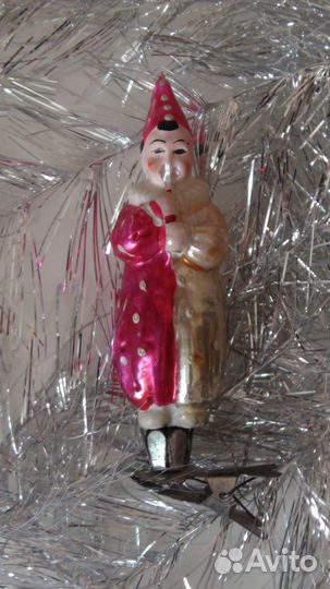 Стеклянная ёлочная игрушка на прищепке, старинная