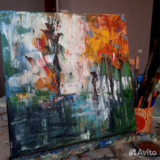 Картина маслом на холсте пейзаж с девушкой