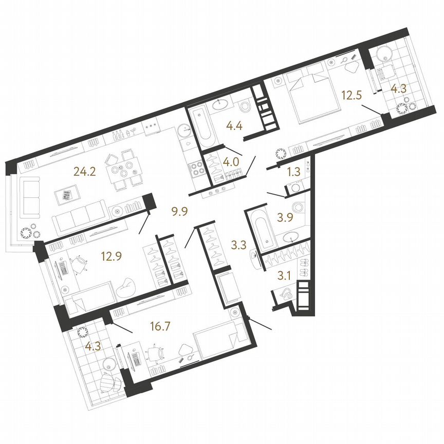 3-к. квартира, 96 м², 4/12 эт.