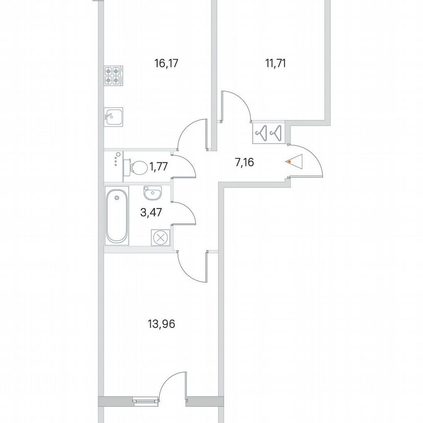 2-к. квартира, 55,7 м², 1/4 эт.