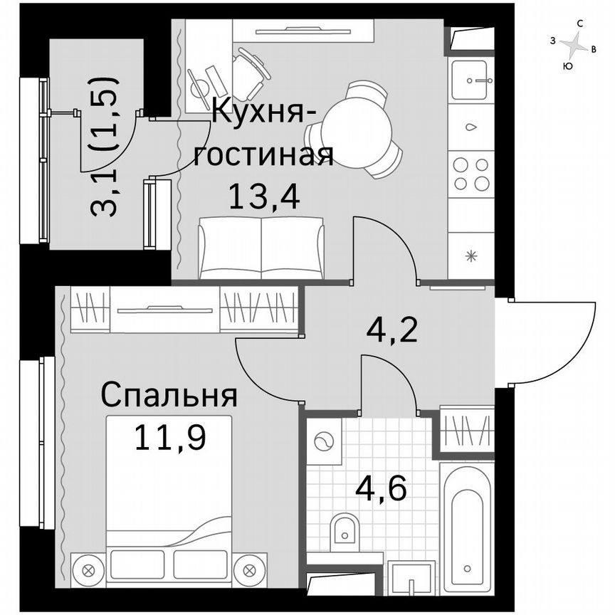 1-к. квартира, 35,3 м², 39/39 эт.