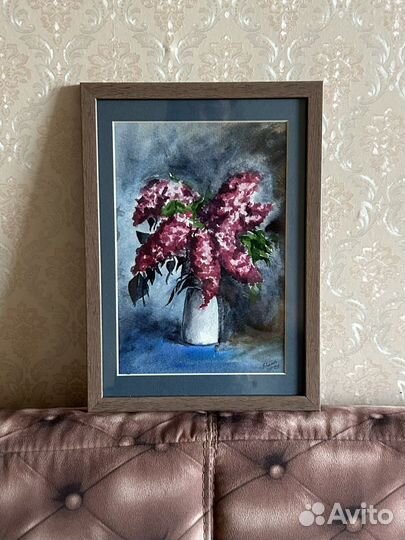 Картина акварель цветы сирень