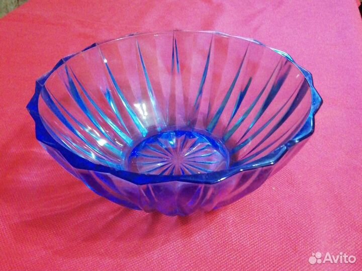 Ваза для фруктов голубой хрусталь