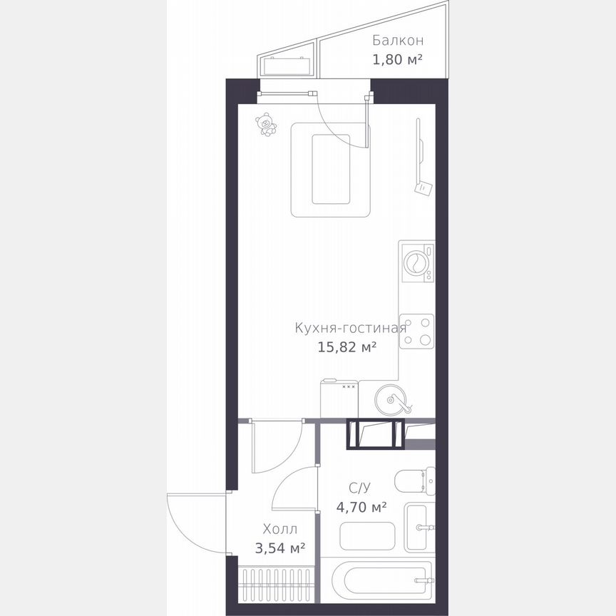 Квартира-студия, 24,6 м², 7/11 эт.