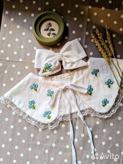 Набор воротничок и бант с вышивкой винтаж