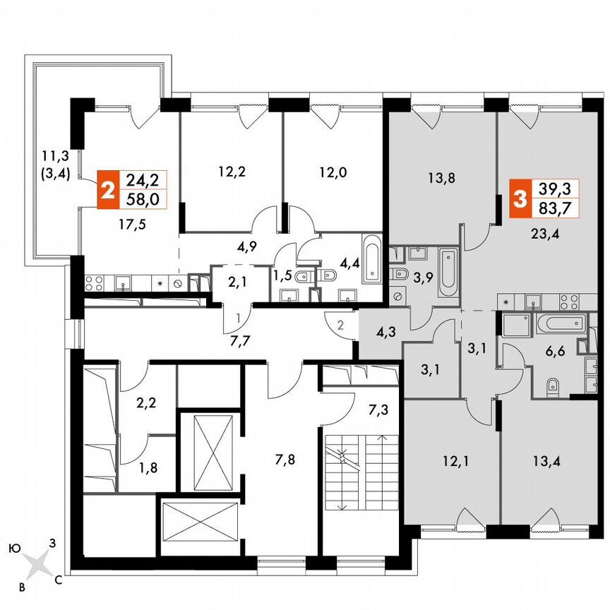 3-к. квартира, 83,7 м², 9/9 эт.