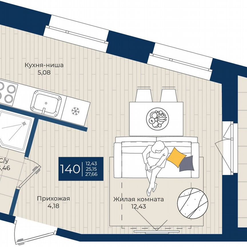 Квартира-студия, 27,7 м², 7/12 эт.