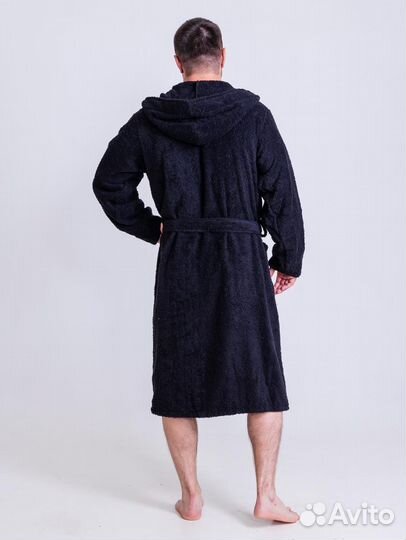 Халат махровый мужской с капюшоном 48-50 черный