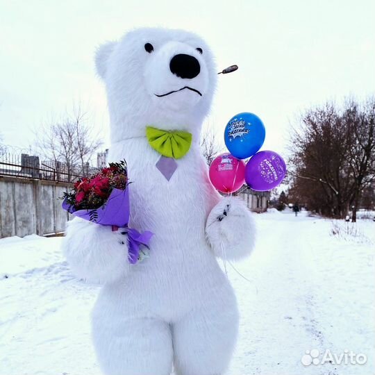 Белый ростовой медведь поздравление большой мишка