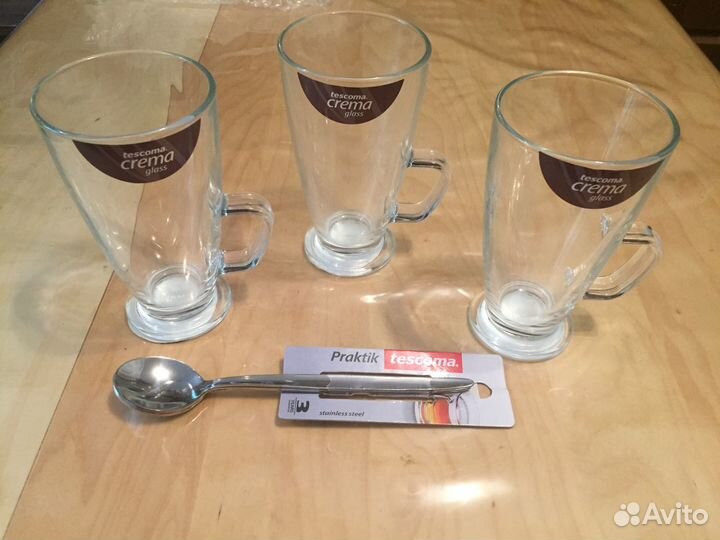 3 Кружки и 3 ложки латте Tescoma crema glass новый