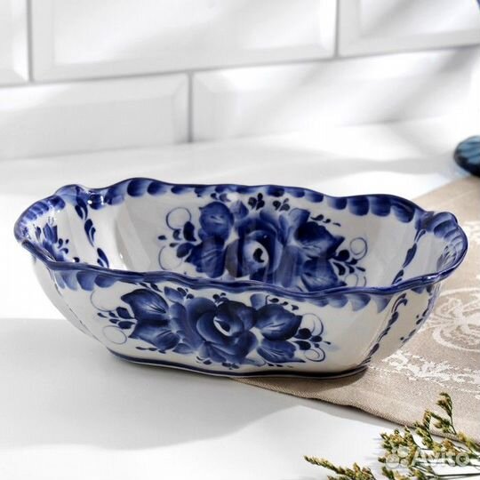 Салатник 'Весна', 14x20x6 см, гжель