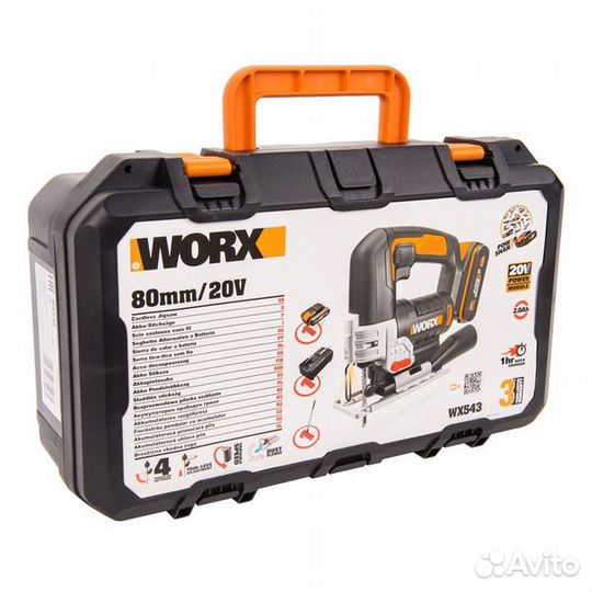 Аккумуляторный лобзик worx WX543, 20В, 2 Ач х1, кейс