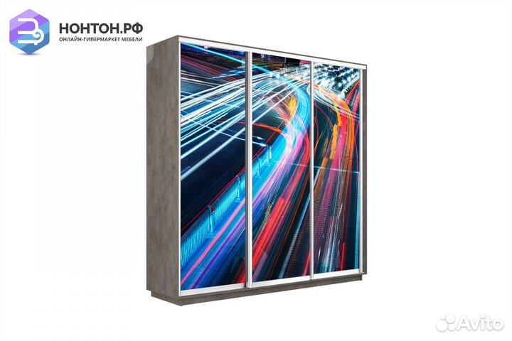 Шкаф-купе 3-х дверный Нонтон фото №1008 / бетон