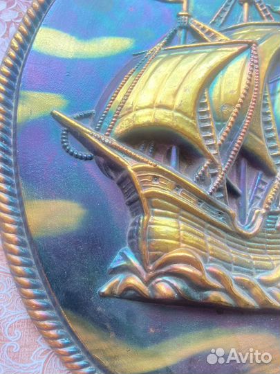 Панно СССР винтаж парусник, бригантина, каравелла