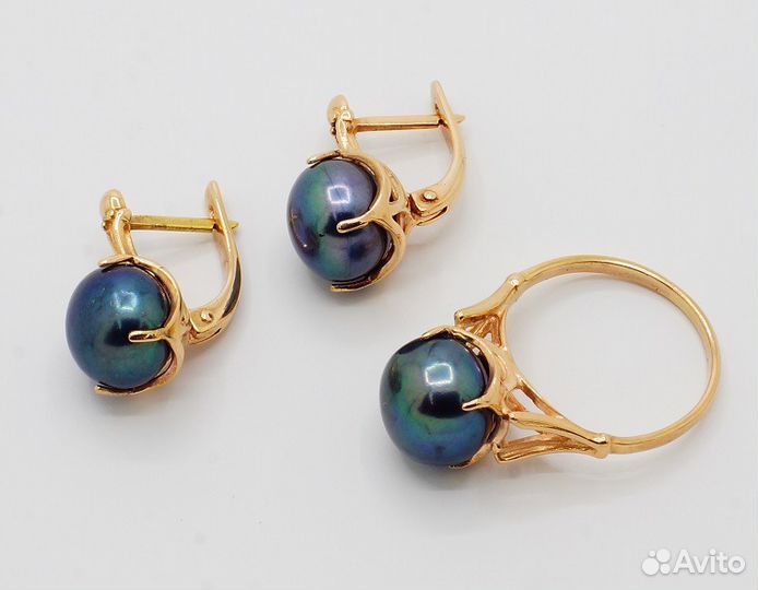 Загадка Таити золотой гарнитур с жемчугом