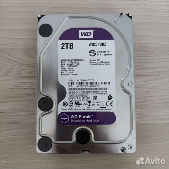 Жесткий диск для видеонаблюдения WD Purple 2Tb