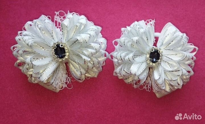 Банты для волос белые на резинке