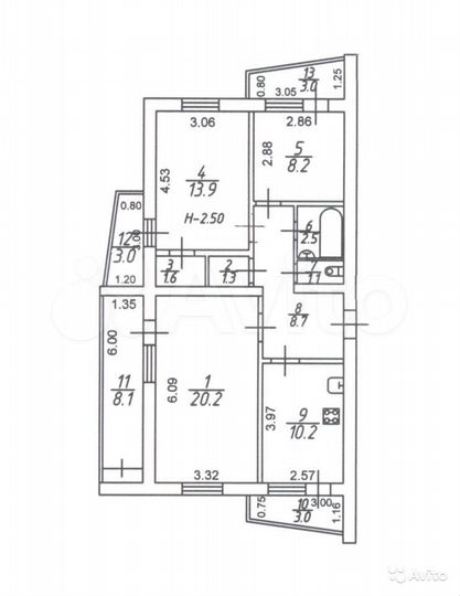 3-к. квартира, 68 м², 5/5 эт.