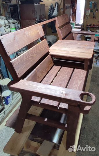 Лавка деревянная со столиком