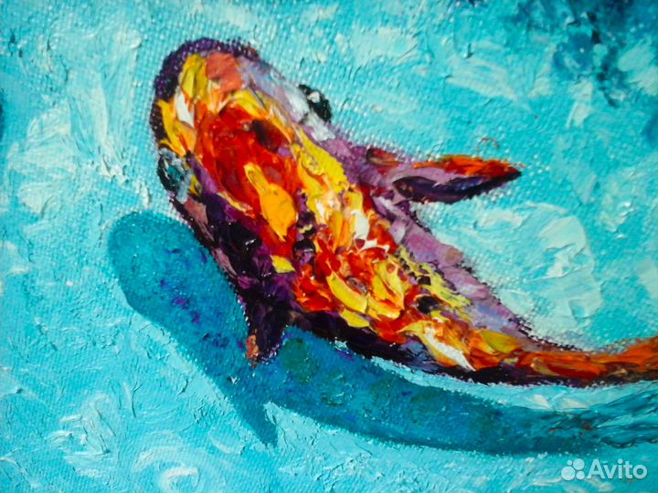 Картина маслом с рыбками кои