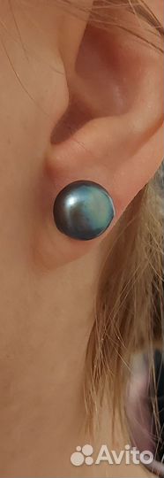 Крупные гвоздики серьги с черным жемчугом барокко