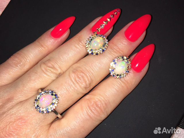 Комплект с опалом в сапфирах р-р кольца 19