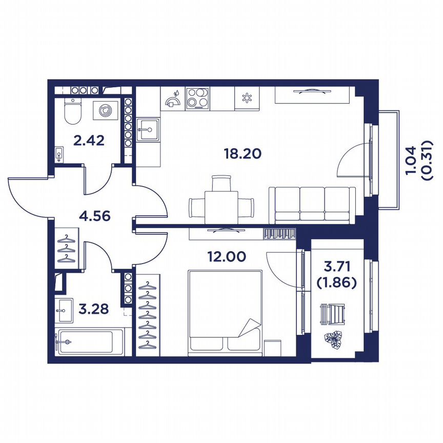 1-к. квартира, 40,5 м², 4/5 эт.