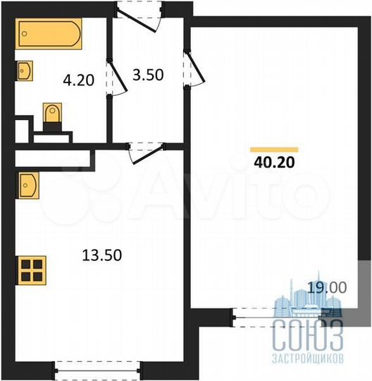 1-к. квартира, 40,2 м², 2/17 эт.