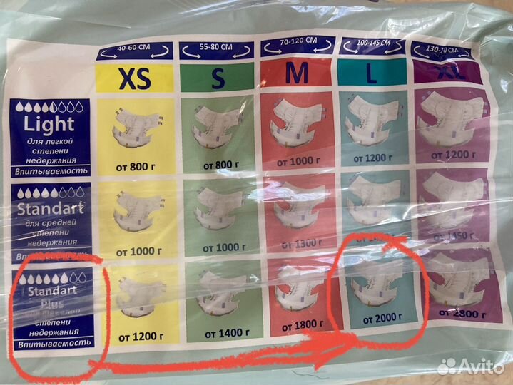 Памперсы для взрослых подгузники L, 100-145см