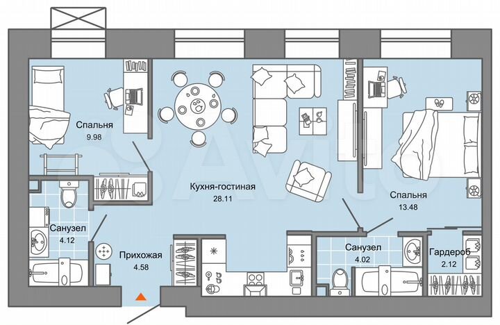2-к. квартира, 66 м², 2/7 эт.