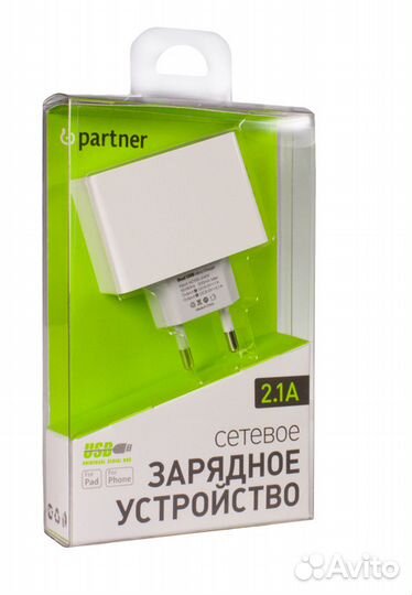 Сетевой адаптер Partner, 2 USB, 2.1A новые