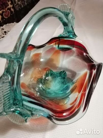 Ваза конфетница цветное стекло СССР