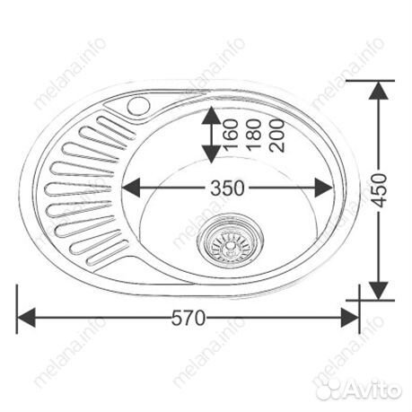 Мойка 5745 U melana 0,6/160 врезная овальная с си