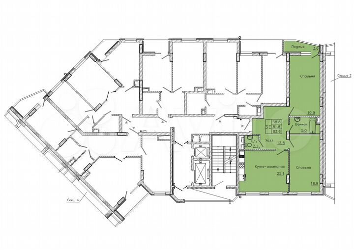 2-к. квартира, 83,6 м², 4/18 эт.