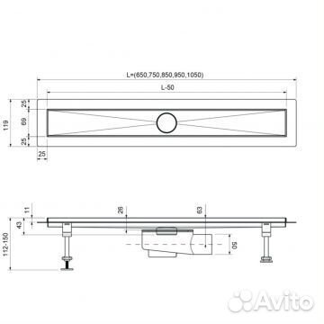 Душевой лоток Timo Drain System 700 с хромом