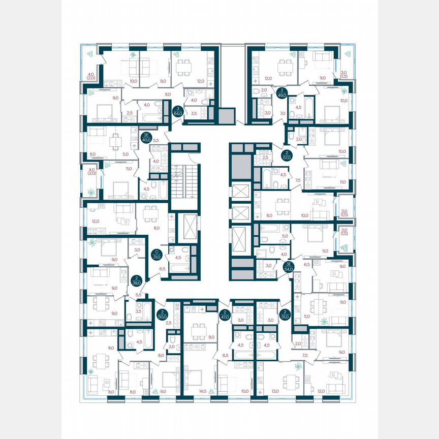 2-к. квартира, 57 м², 20/32 эт.
