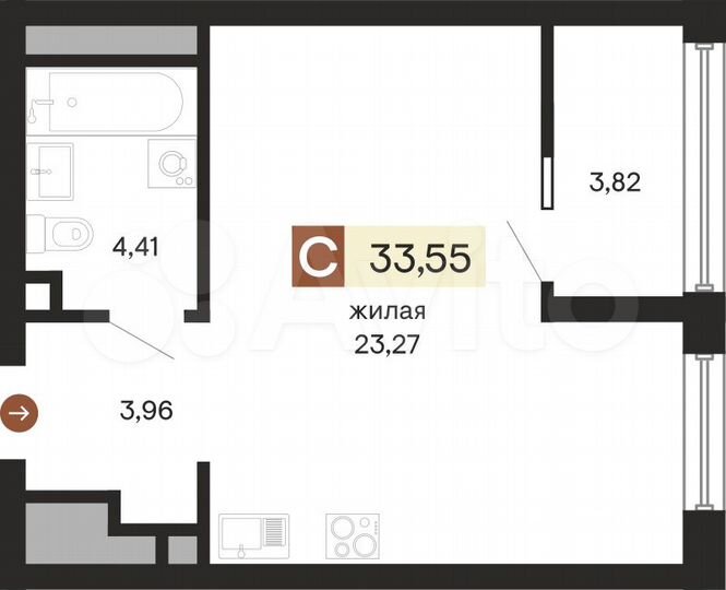 Квартира-студия, 33,6 м², 7/25 эт.