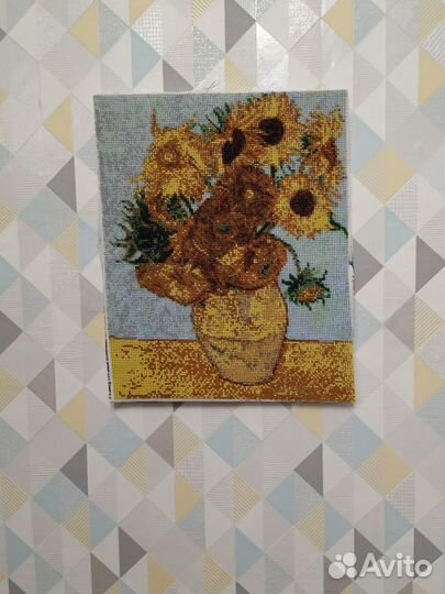 Картина Ван Гог подсолнухи вышитая бисером