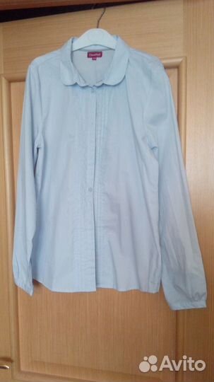 Блузка для девочки школьная голубая 164