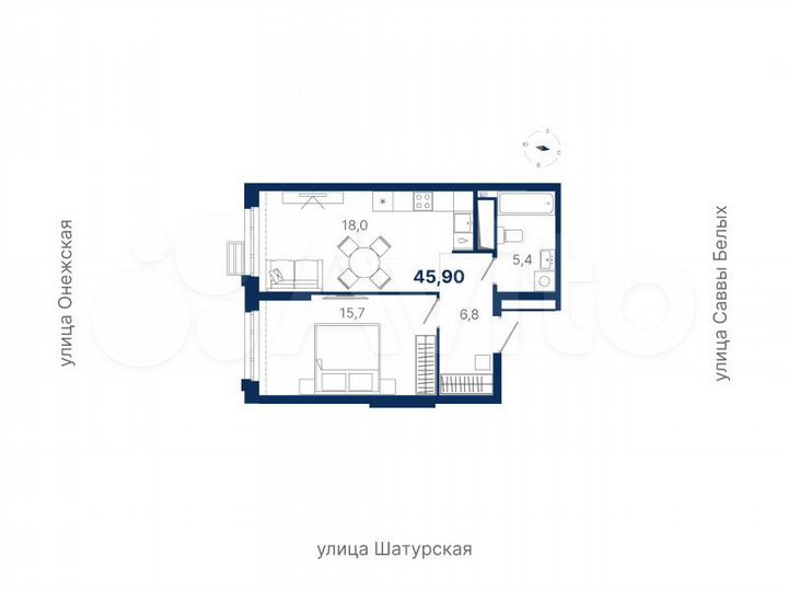 1-к. квартира, 45,9 м², 15/17 эт.