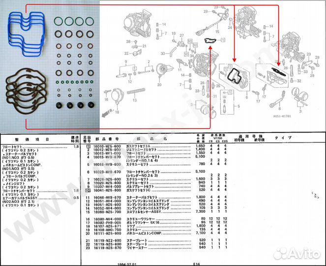 Ремкомплект карбюратора Honda VF750 Magna VFR750