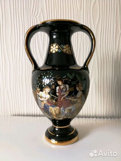 Греческая амфора и тарелка с позолотой, комплект